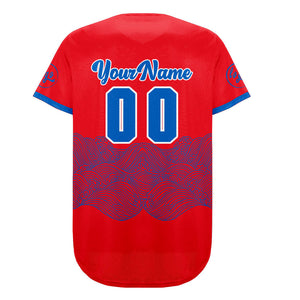 Camiseta de béisbol personalizada roja y azul con degradado uniformes de equipo con nombre y número