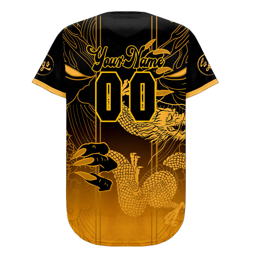 Camiseta de béisbol personalizada negra y amarilla con degradado uniformes de equipo con nombre y número