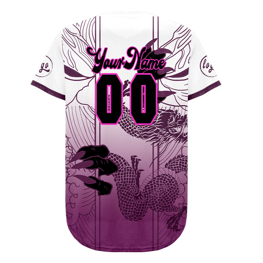 Camiseta de béisbol personalizada morada y blanca con degradado uniformes de equipo personalizados con nombre y número