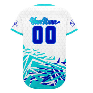 Camiseta de béisbol personalizada blanca y cian con degradado uniformes de equipo personalizados con nombre y número
