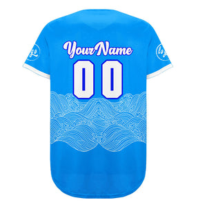 Camiseta de béisbol azul y blanca personalizada con dise?o degradado uniformes de equipo con nombre y número