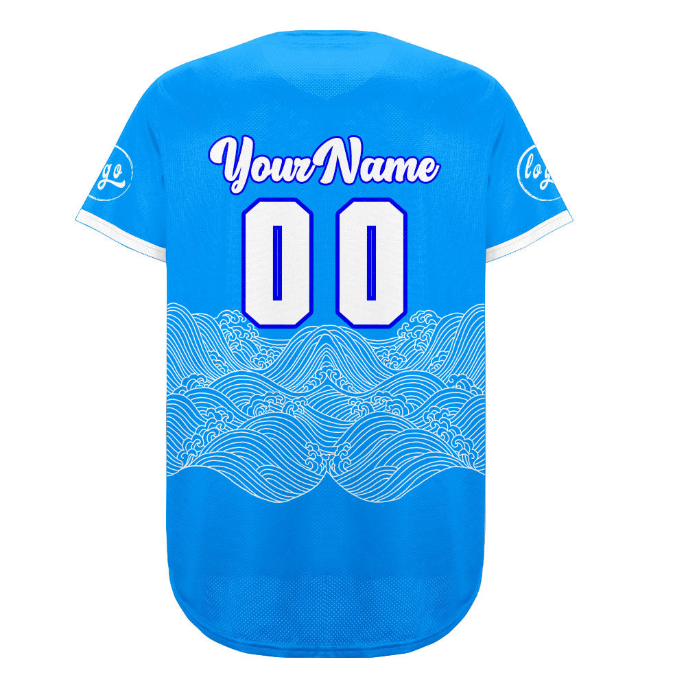 Camiseta de béisbol azul y blanca personalizada con dise?o degradado uniformes de equipo con nombre y número