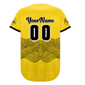 Camiseta de béisbol personalizada amarilla y negra con degradado uniformes de equipo personalizados con nombre y número