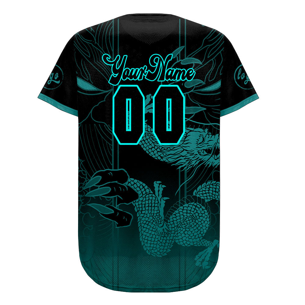 Camiseta de béisbol personalizada negra y cian con degradado uniformes de equipo con nombre y número
