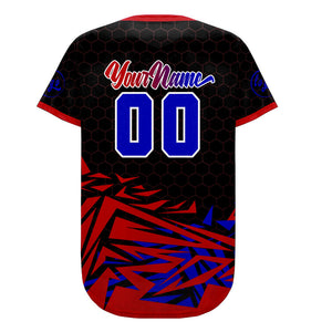 Camiseta de béisbol personalizada roja y azul con degradado uniformes de equipo con nombre y número