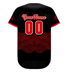 Camiseta de béisbol personalizada negra y roja con degradado uniformes de equipo con nombre y número