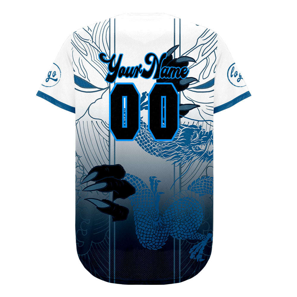 Camiseta de béisbol azul y blanca personalizada con dise?o degradado uniformes de equipo con nombre y número