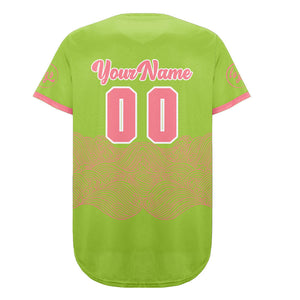 Camiseta de béisbol personalizada verde y rosa con degradado uniformes de equipo con nombre y número