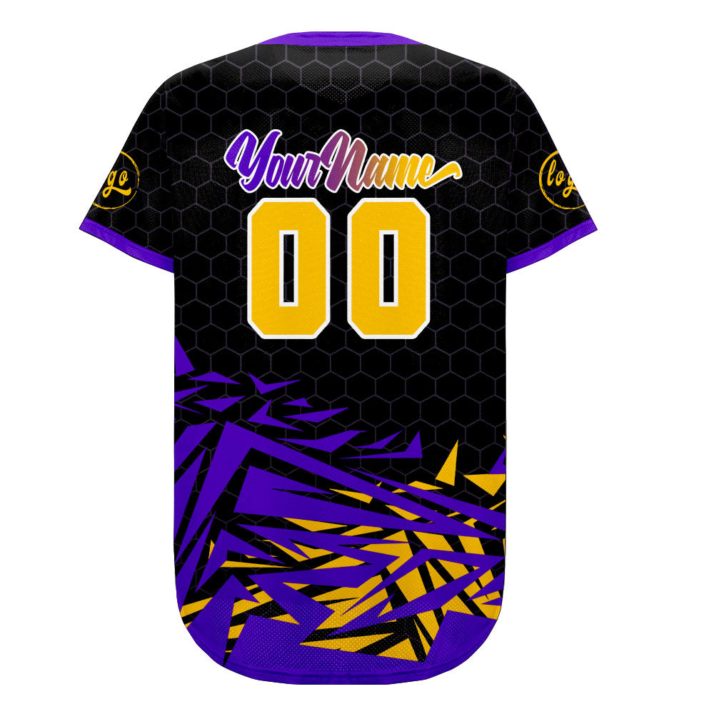 Camiseta de béisbol personalizada negra y morada con degradado uniformes de equipo personalizados con nombre y número