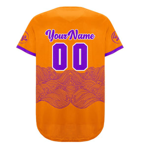 Camiseta de béisbol personalizada naranja y morada con degradado uniformes de equipo personalizados con nombre y número