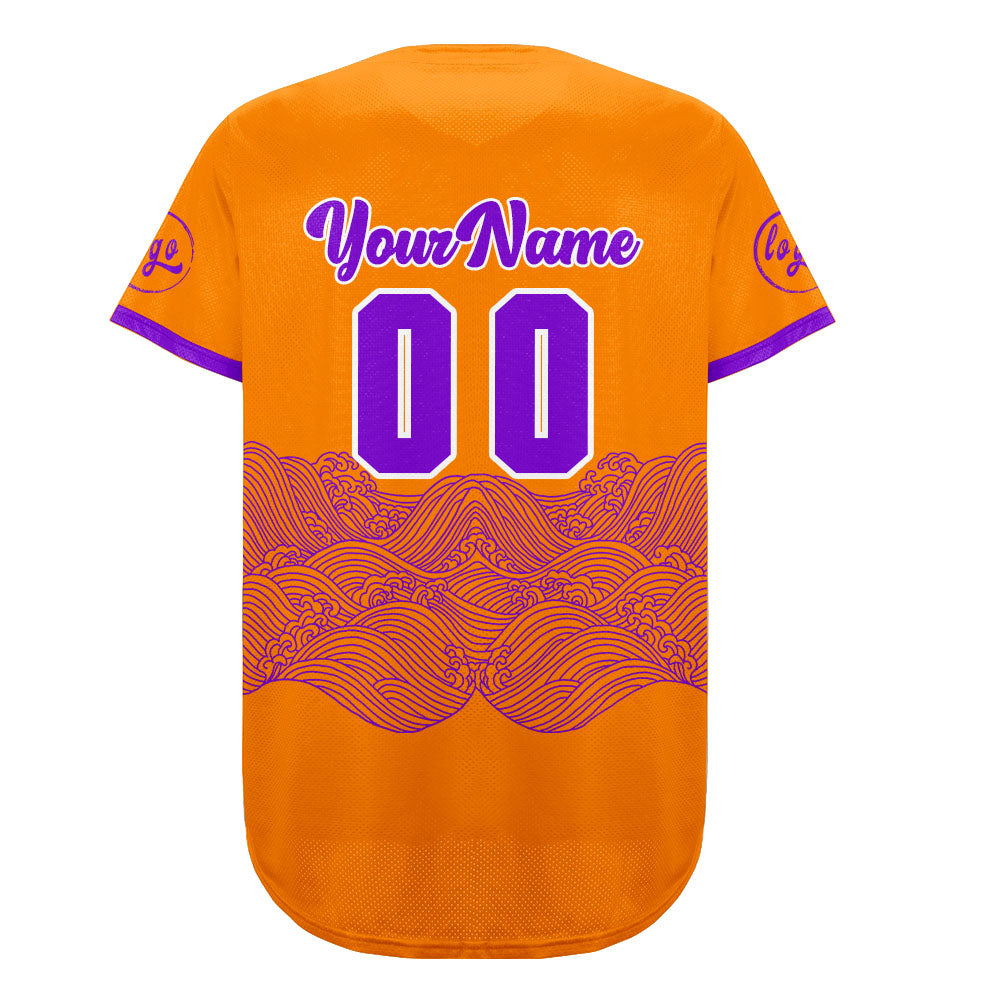 Camiseta de béisbol personalizada naranja y morada con degradado uniformes de equipo personalizados con nombre y número