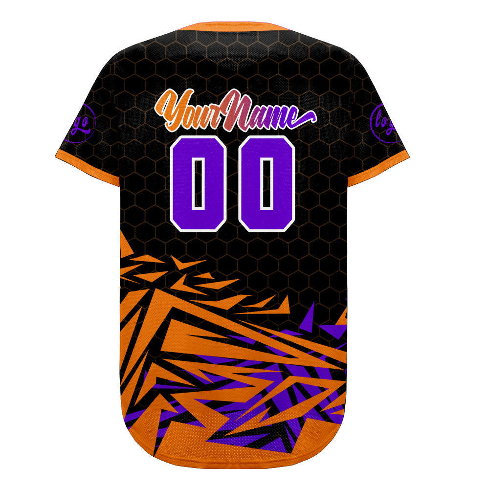 Camiseta de béisbol personalizada naranja y morada con degradado uniformes de equipo personalizados con nombre y número