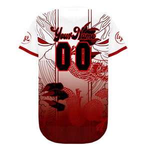 Camiseta de béisbol personalizada roja y blanca con degradado uniformes de equipo con nombre y número