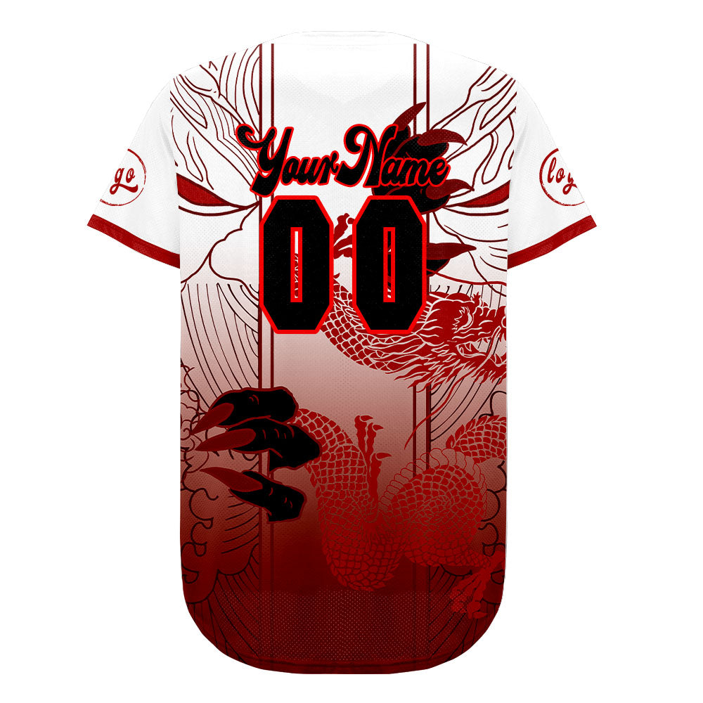Camiseta de béisbol personalizada roja y blanca con degradado uniformes de equipo con nombre y número