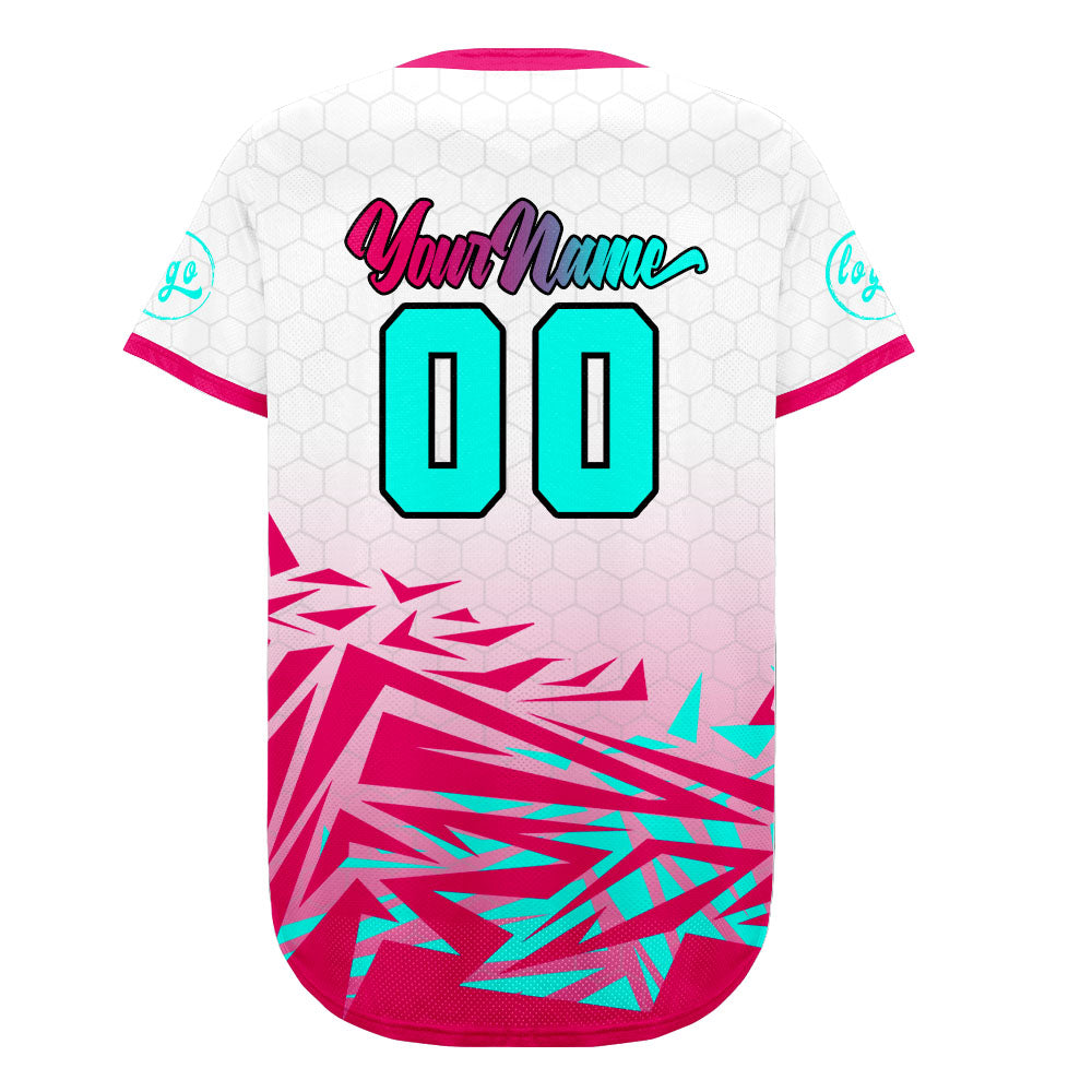 Camiseta de béisbol rosa cian personalizada con degradado uniformes de equipo personalizados con nombre y número