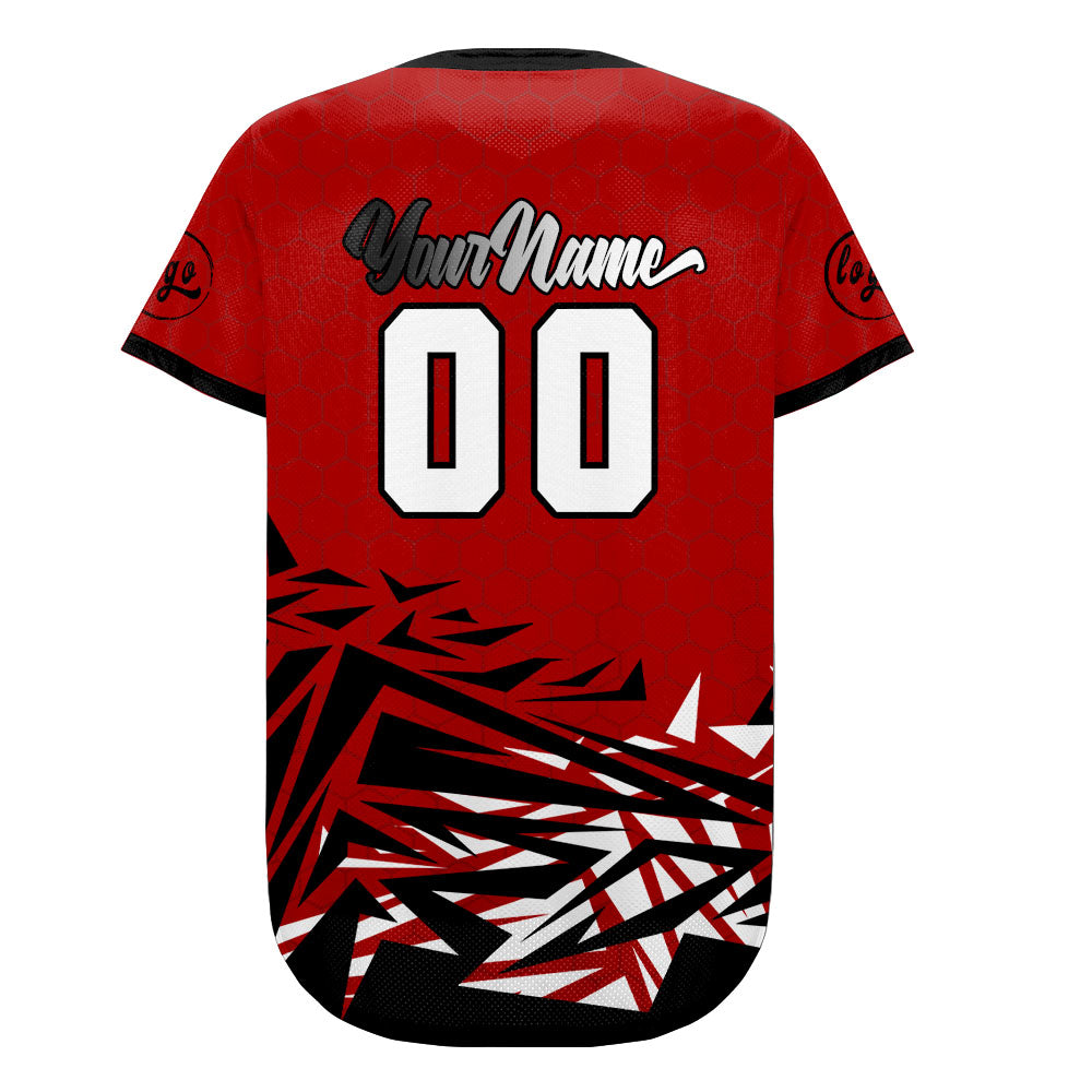 Camiseta de béisbol personalizada roja y negra con degradado uniformes de equipo con nombre y número