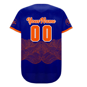 Camiseta de béisbol personalizada azul y naranja con degradado uniformes de equipo con nombre y número