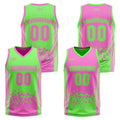 Traje de baloncesto reversible verde y rosa personalizado para adultos y niños