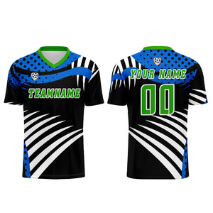 Conjunto personalizado de camiseta de uniforme azul y verde para niños y adultos