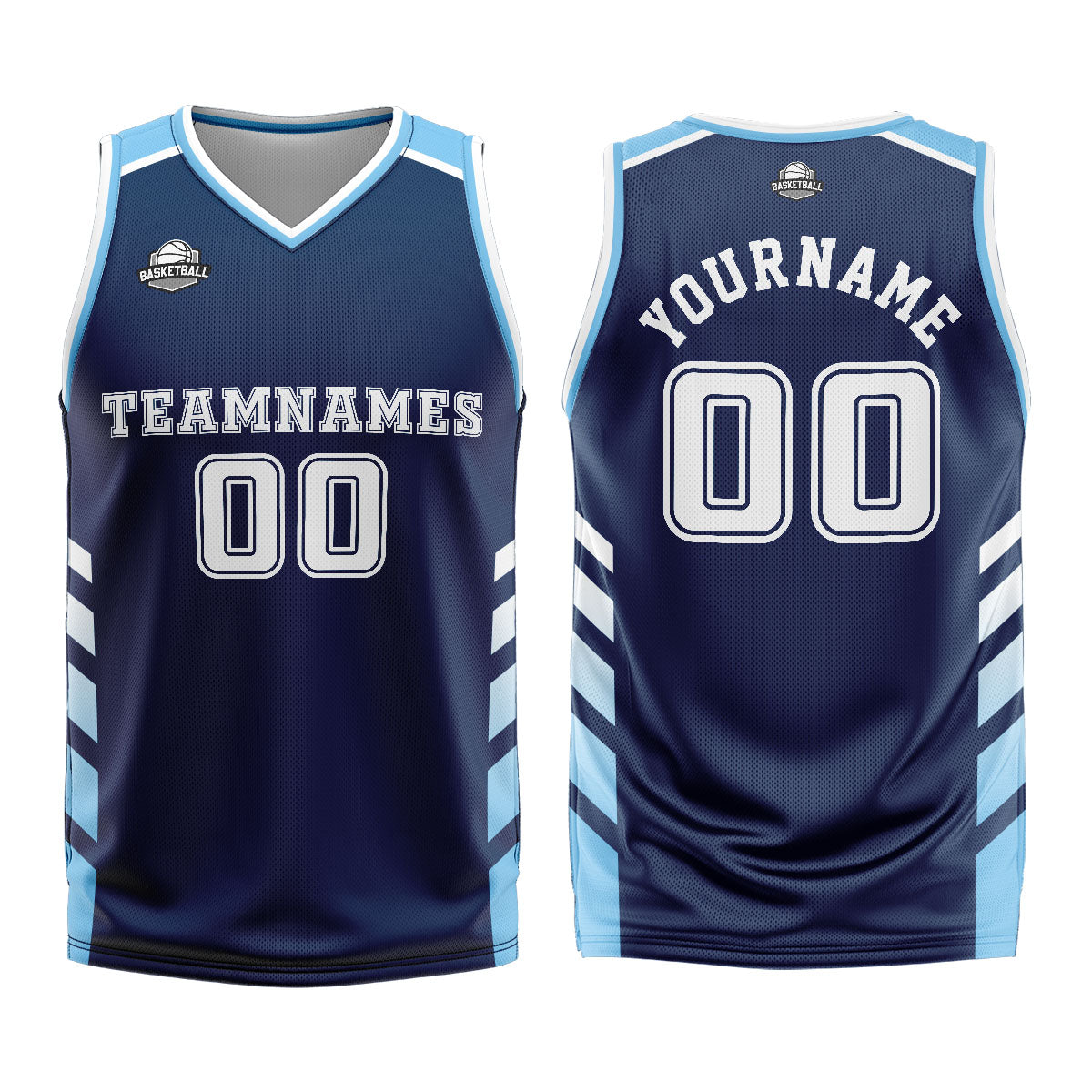 Uniforme de baloncesto personalizado azul marino y blanco con tu logotipo-nombre y número impresos