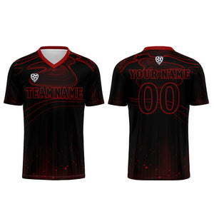 Conjunto personalizado de camiseta de fútbol negra y roja para niños y adultos