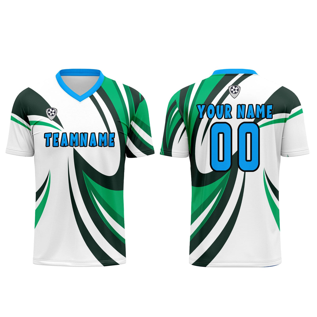 Conjunto personalizado de camiseta de uniforme blanca y verde para niños y adultos