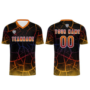 Conjunto personalizado de camiseta de fútbol negra y naranja para niños y adultos
