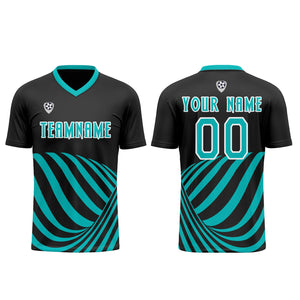 Conjunto personalizado de camiseta de uniforme negra y verde azulada para niños y adultos