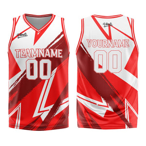 Uniforme de baloncesto personalizado rojo y blanco con tu logotipo-nombre y número impresos