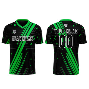 Conjunto personalizado de camiseta de uniforme negra y verde para niños y adultos