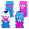 Traje de baloncesto reversible azul claro y rosa personalizado para adultos y niños