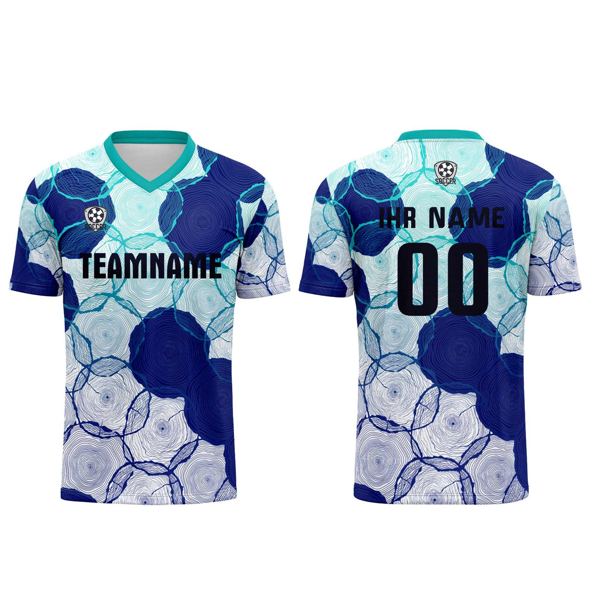 Conjunto personalizado de camiseta de uniforme azul cian para niños y adultos