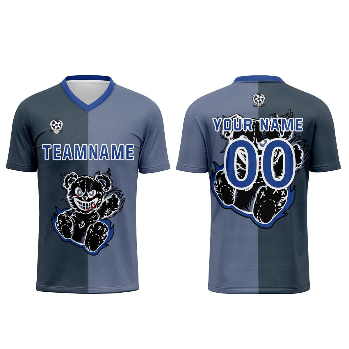 Conjunto personalizado de camiseta de fútbol gris y azul para niños y adultos