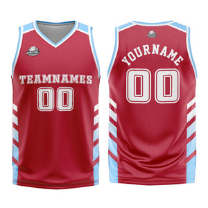 Uniforme de baloncesto personalizado rojo y azul con tu logotipo-nombre y número impresos