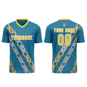 Conjunto personalizado de camiseta de uniforme azul y amarillo para niños y adultos