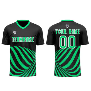 Conjunto personalizado de camiseta de uniforme negra y verde para niños y adultos