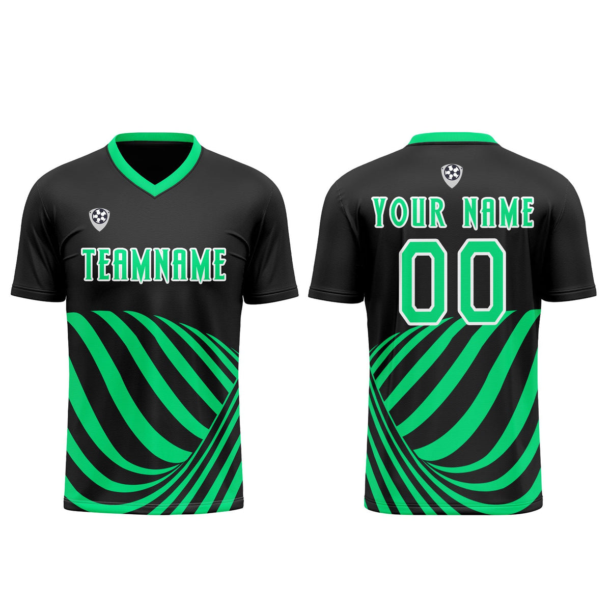 Conjunto personalizado de camiseta de uniforme negra y verde para niños y adultos