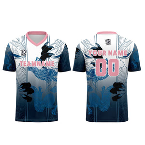 Conjunto personalizado de camiseta de uniforme azul y rosa para niños y adultos