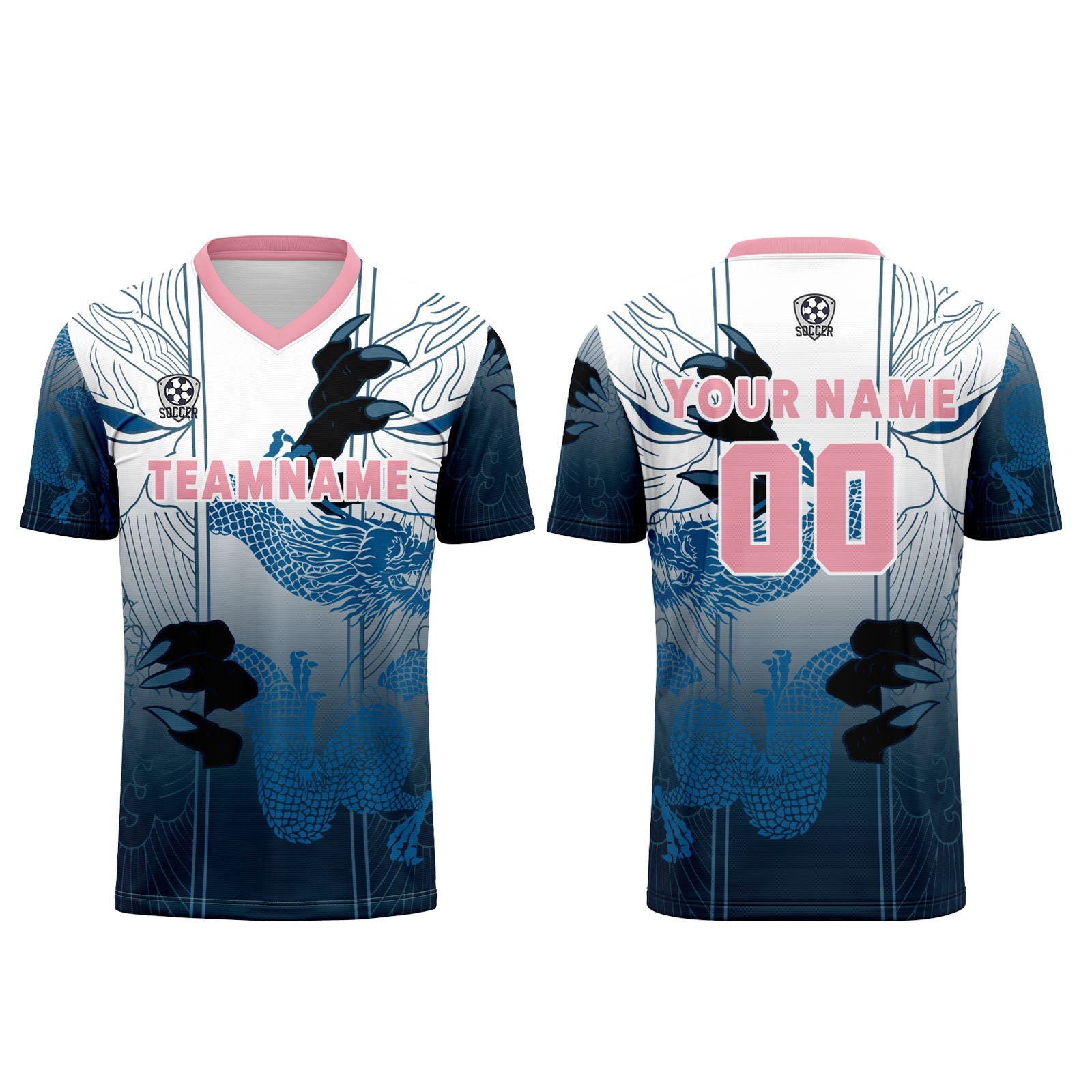 Conjunto personalizado de camiseta de uniforme azul y rosa para niños y adultos
