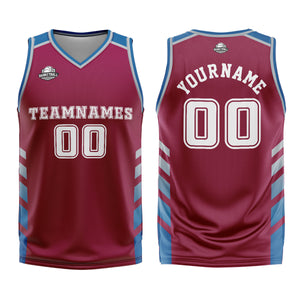 Uniforme de baloncesto personalizado en color morado y azul con tu logotipo-nombre y número impresos
