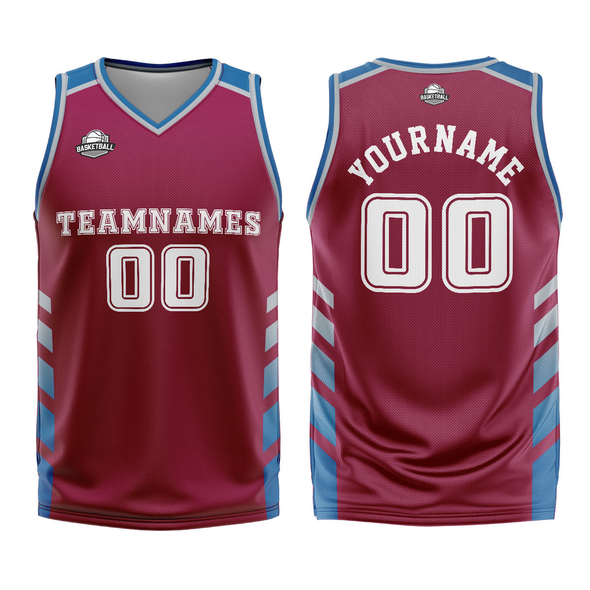 Uniforme de baloncesto personalizado en color morado y azul con tu logotipo-nombre y número impresos