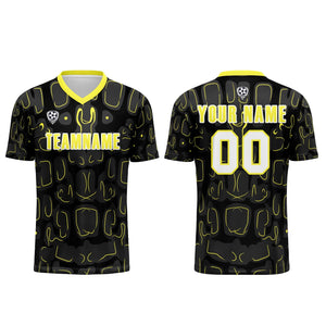 Conjunto personalizado de camiseta de fútbol negra y amarilla para niños y adultos