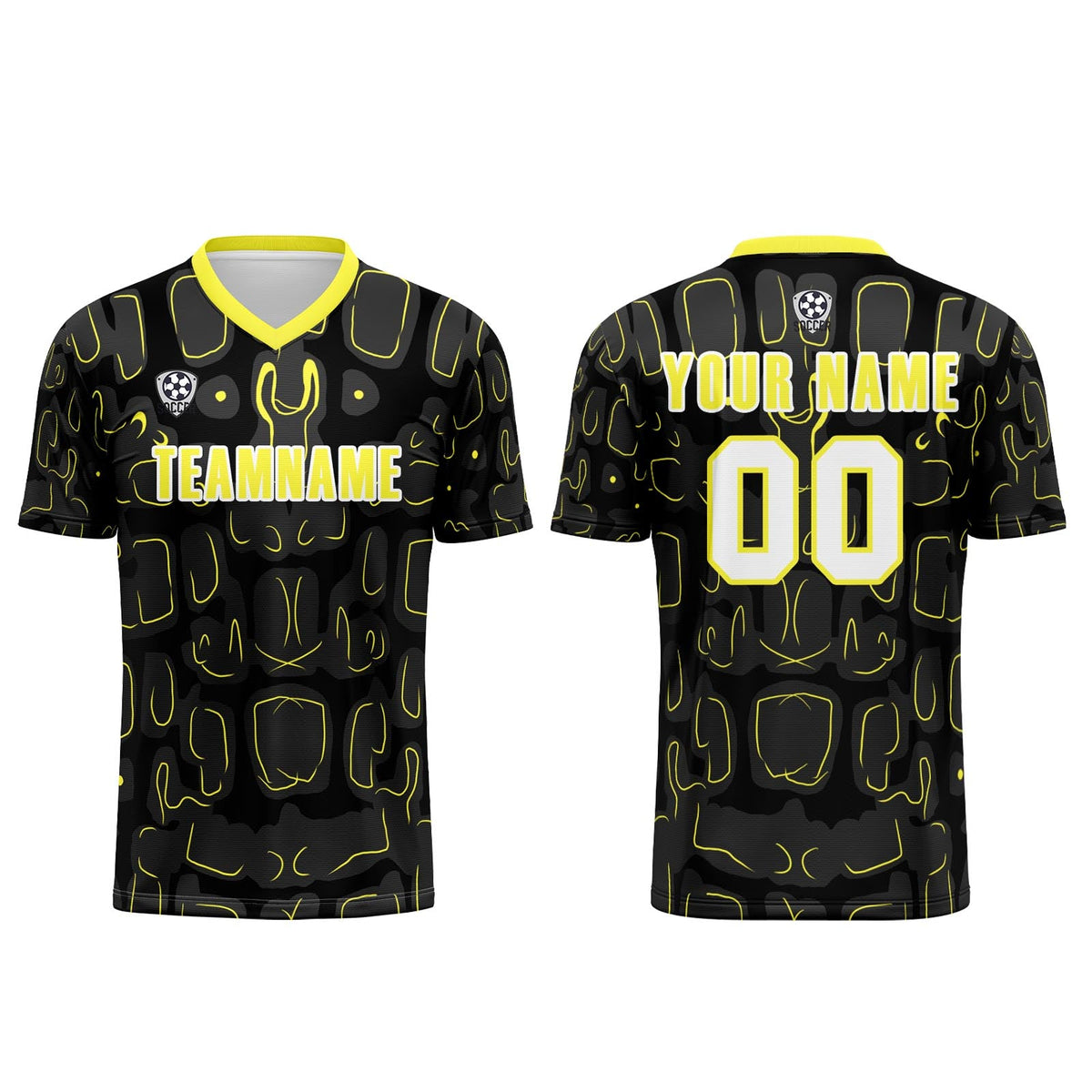 Conjunto personalizado de camiseta de fútbol negra y amarilla para niños y adultos