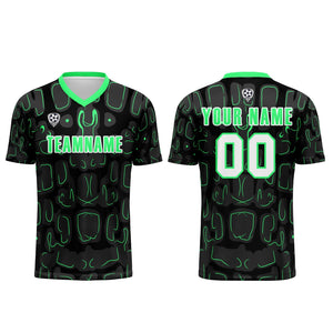 Conjunto personalizado de camiseta de fútbol negra y verde para niños y adultos