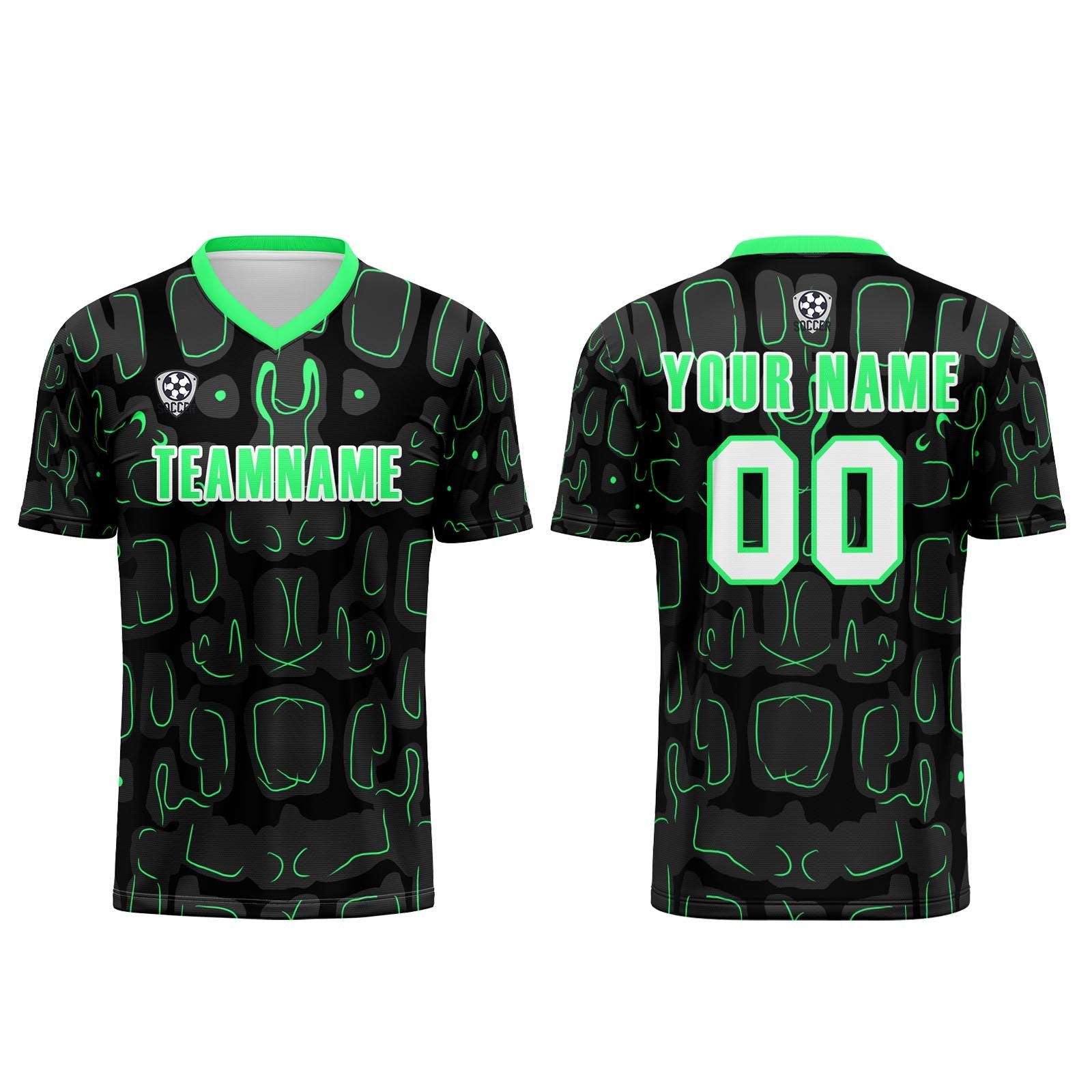Conjunto personalizado de camiseta de fútbol negra y verde para niños y adultos
