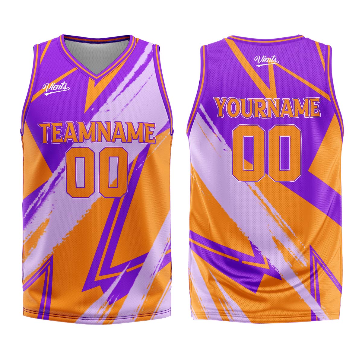 Uniforme de baloncesto personalizado de color morado y naranja con tu logotipo-nombre y número impresos