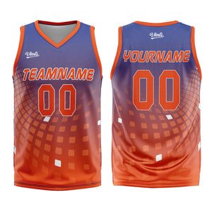 Uniforme de baloncesto personalizado azul y naranja con tu logotipo-nombre y número impresos
