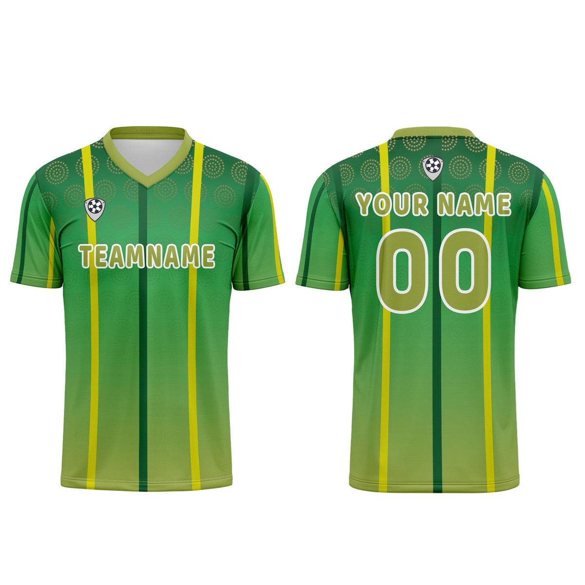 Conjunto personalizado de camiseta de uniforme amarillo y verde para niños y adultos