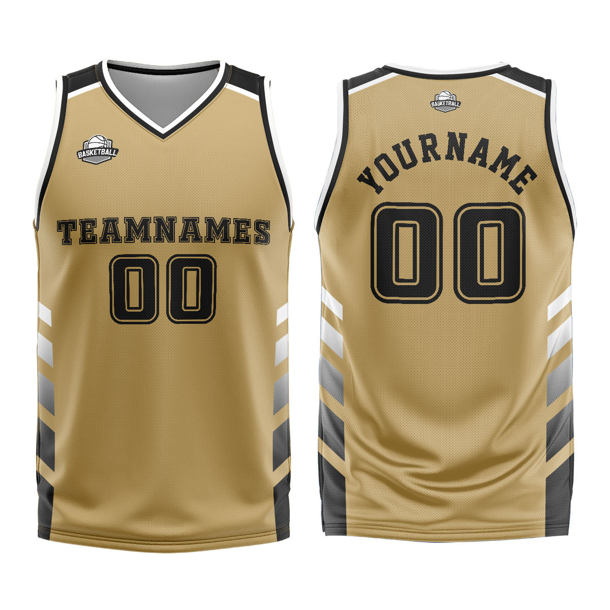 Uniforme de baloncesto personalizado en marrón y negro con tu logotipo-nombre y número impresos