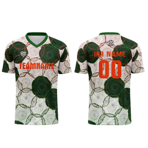 Conjunto personalizado de camiseta de uniforme verde oscuro y rojo para niños y adultos